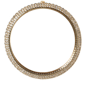 Dolce & Gabbana Gold Tone Brass Crystal Stass DG Round Bangle Bracelet