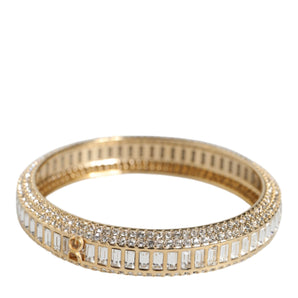 Dolce & Gabbana Gold Tone Brass Crystal Stass DG Round Bangle Bracelet