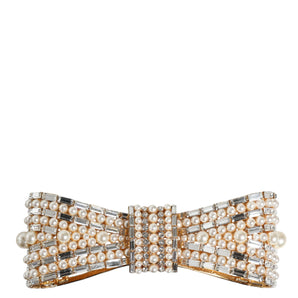 Dolce & Gabbana Gold Tone Brass Bow Crystal FauxPearl Embellished Brooch