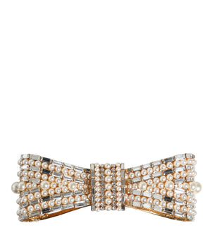 Dolce & Gabbana Gold Tone Brass Bow Crystal FauxPearl Embellished Brooch