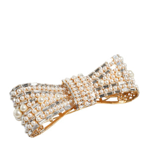 Dolce & Gabbana Gold Tone Brass Bow Crystal FauxPearl Embellished Brooch