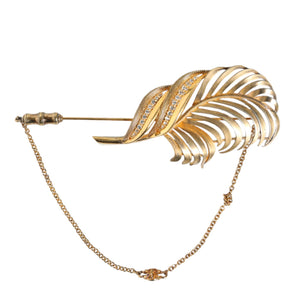 Dolce & Gabbana Gold Tone 925 Sterling Silver Leaf Crystal Chain Brooch