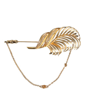 Dolce & Gabbana Gold Tone 925 Sterling Silver Leaf Crystal Chain Brooch