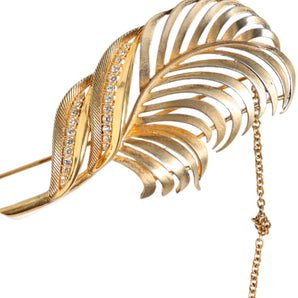 Dolce & Gabbana Gold Tone 925 Sterling Silver Leaf Crystal Chain Brooch