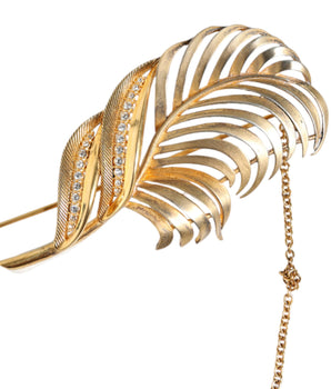 Dolce & Gabbana Gold Tone 925 Sterling Silver Leaf Crystal Chain Brooch