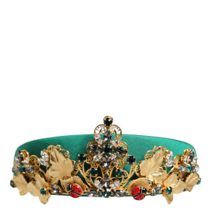 Dolce & Gabbana Green Silk Crystal Embellished Tiara Headband Crown Diadem