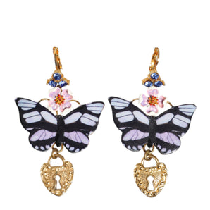 Dolce & Gabbana Gold Purple Crystal Butterfly Heart Locket Earrings