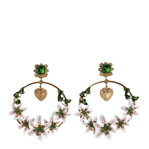 Dolce & Gabbana Gold Tone Brass Crystals Lily Resin Devotion Earrings