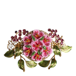 Dolce & Gabbana Gold Tone Brass Crystal Floral Hair Clip