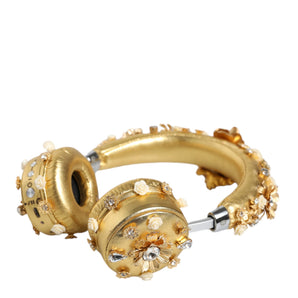 Dolce & Gabbana Gold Leather Floral Crystal Angel Headphones