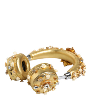 Dolce & Gabbana Gold Leather Floral Crystal Angel Headphones