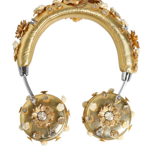 Dolce & Gabbana Gold Leather Floral Crystal Angel Headphones