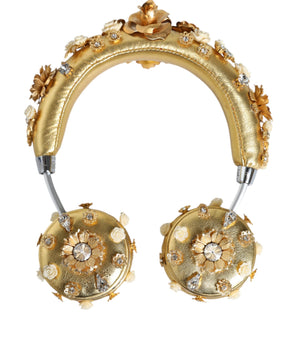 Dolce & Gabbana Gold Leather Floral Crystal Angel Headphones
