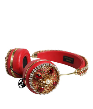 Dolce &amp; Gabbana Auriculares con cristales florales de piel de napa roja