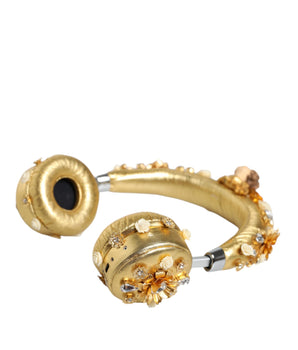 Dolce & Gabbana Gold Leather Floral Crystal Angel Headset Headphones