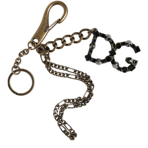 Dolce & Gabbana Silver Tone Metal DG Logo Crystal Keychain Keyring