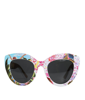 Dolce & Gabbana Multicolor Wood Crystal Brass Frame Floral Hand Paint Sunglasses