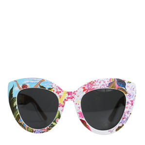 Dolce & Gabbana Multicolor Wood Crystal Brass Frame Floral Hand Paint Sunglasses