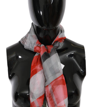 Costume National Gray Red 100% Silk Branded Scarf