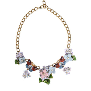 Dolce & Gabbana Multicolor Floral Decor Crystal Gold Brass Chain Necklace