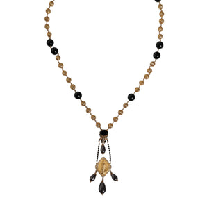 Dolce & Gabbana Gold Chain Brass Black Beaded Rosary Style Necklace