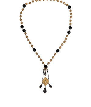 Dolce & Gabbana Gold Chain Brass Black Beaded Rosary Style Necklace