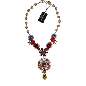 Dolce & Gabbana Gold Tone Brass Embellished Ball Chain Statement Necklace