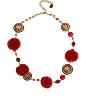 Dolce & Gabbana Gold Brass Red Fur Crystal Waist Torero Belt