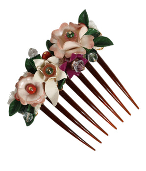 Dolce & Gabbana Brown Plastic Crystal Floral Women Hair Comb