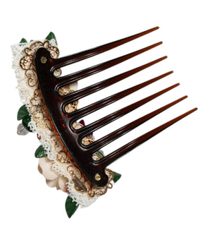 Dolce & Gabbana Brown Plastic Crystal Floral Women Hair Comb