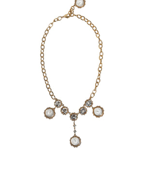 Dolce & Gabbana Gold Chain Brass Crystal Clock Statement Necklace