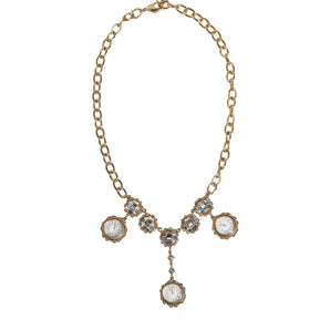 Dolce & Gabbana Gold Chain Brass Crystal Clock Statement Necklace