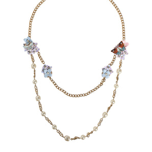 Dolce & Gabbana Gold Chain Brass Floral Layered Crystal Pearl Necklace