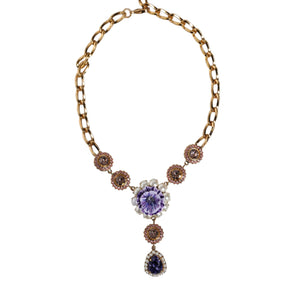 Dolce & Gabbana Gold Brass Crystal Purple Pink Pearl Pendants Necklace