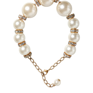 Dolce & Gabbana White Maxi Faux Pearl Beads Crystals Gold Chain Necklace