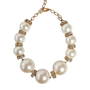 Dolce & Gabbana White Maxi Faux Pearl Beads Crystals Gold Chain Necklace