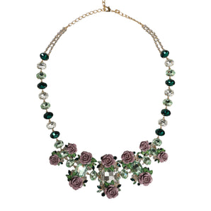 Dolce & Gabbana Gold Brass Link Chain Rose Petal Crystal Embellished Necklace