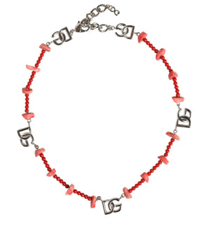 Dolce &amp; Gabbana Collar de cadena con logo DG de resina con cuentas de latón en tono plateado