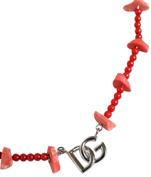 Dolce &amp; Gabbana Collar de cadena con logo DG de resina con cuentas de latón en tono plateado