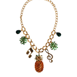 Dolce & Gabbana Gold Tone Brass Chain Pineapple Crystal Musical Necklace