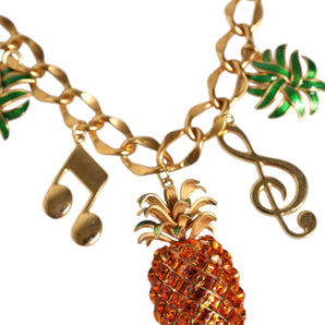 Dolce & Gabbana Gold Tone Brass Chain Pineapple Crystal Musical Necklace