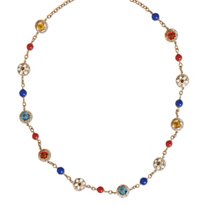 Dolce & Gabbana Gold Tone Brass Chain Floral Crystal Beaded Necklace