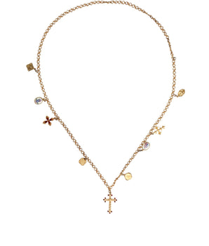 Dolce & Gabbana Gold Tone Brass Chain Religious Cross Pendant Necklace Dolce & Gabbana 