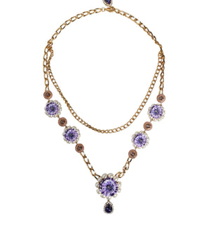 Dolce & Gabbana Gold Tone Floral Crystals Embellished Layered Necklace