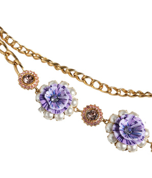 Dolce & Gabbana Gold Tone Floral Crystals Embellished Layered Necklace