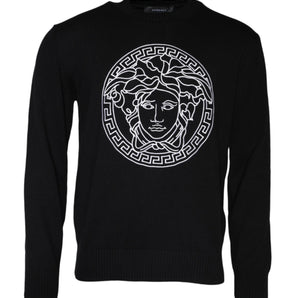 Versace Black Medusa Embroidery Crew Neck Pullover Sweater