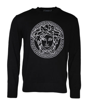 Versace Jersey negro con cuello redondo y bordado de Medusa