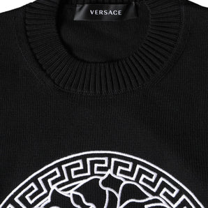 Versace Jersey negro con cuello redondo y bordado de Medusa