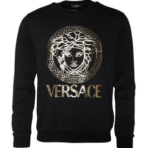 Versace Jersey negro con cuello redondo y forro polar Medusa de algodón