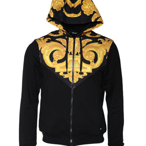 Versace Sudadera con capucha y cremallera completa de algodón con estampado de Medusa negraSudadera suéter